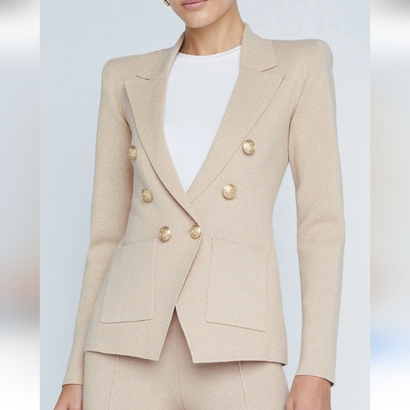 L'AGENCE Kenzie Metallic Knit Blazer, Neutral, Large - Picture 1 of 12
